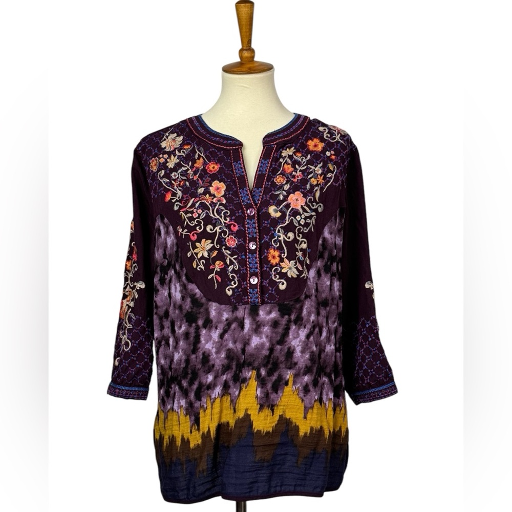 John Mark Embroidered  Women's Top Tunic Boho Floral